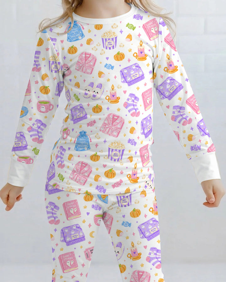 Cozy Halloween Movie Night Bamboo Two Piece Long Sleeve Pajama Set