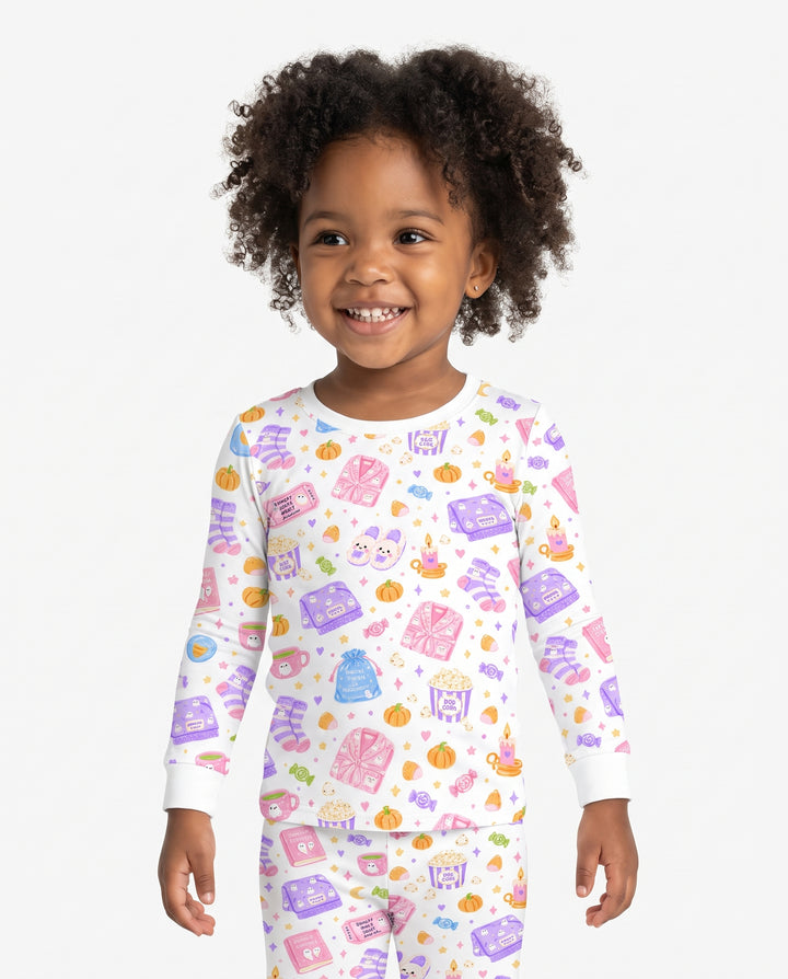 Cozy Halloween Movie Night Bamboo Two Piece Long Sleeve Pajama Set