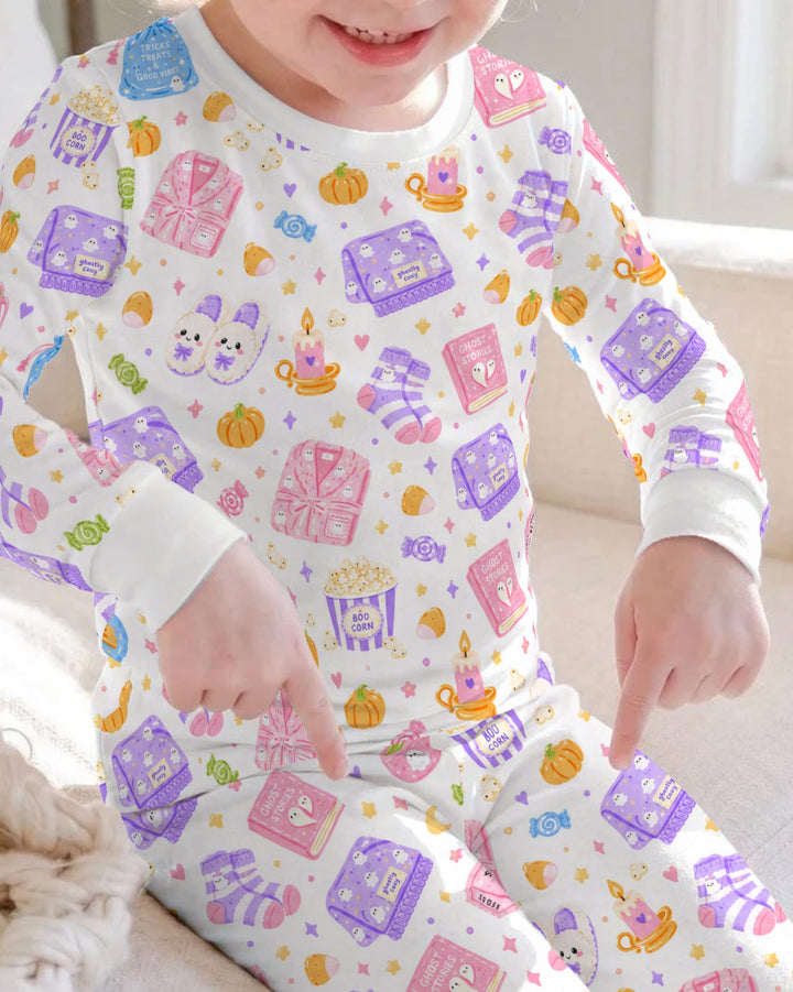 Cozy Halloween Movie Night Bamboo Two Piece Long Sleeve Pajama Set