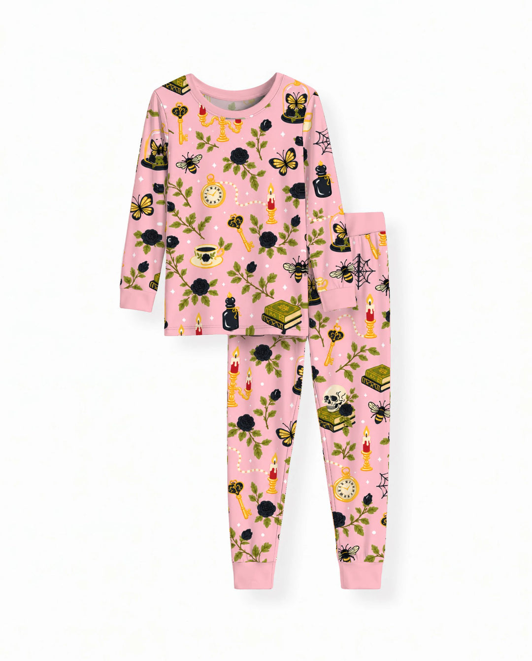 Gothic Black Rose Halloween Bamboo Two Piece Long Sleeve Pajama Set
