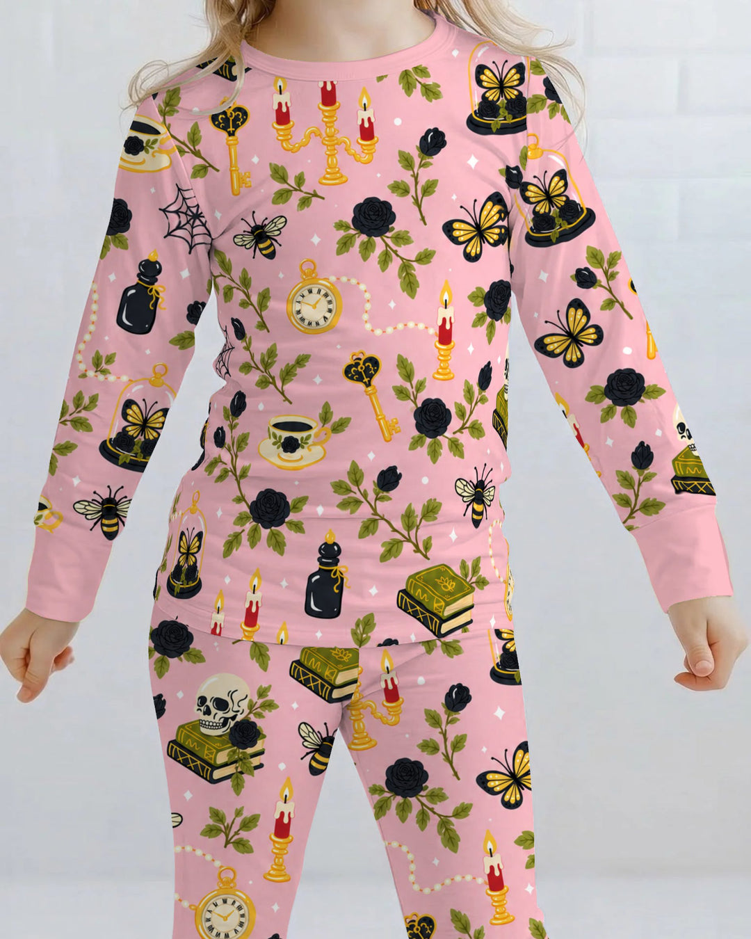 Gothic Black Rose Halloween Bamboo Two Piece Long Sleeve Pajama Set