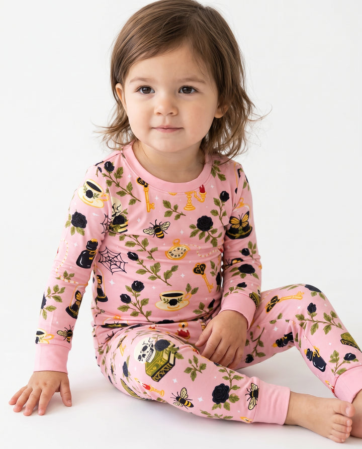 Gothic Black Rose Halloween Bamboo Two Piece Long Sleeve Pajama Set