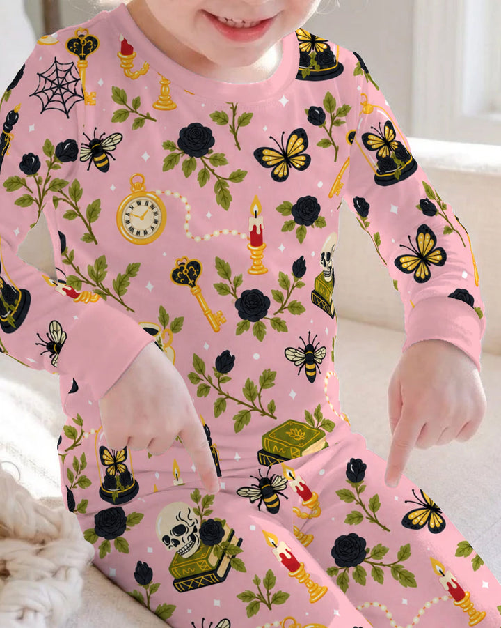 Gothic Black Rose Halloween Bamboo Two Piece Long Sleeve Pajama Set