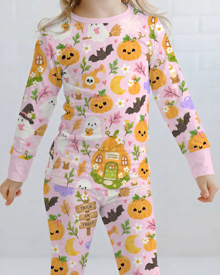Pumpkin Cottage Ghost Garden Bamboo Two Piece Long Sleeve Pajama Set