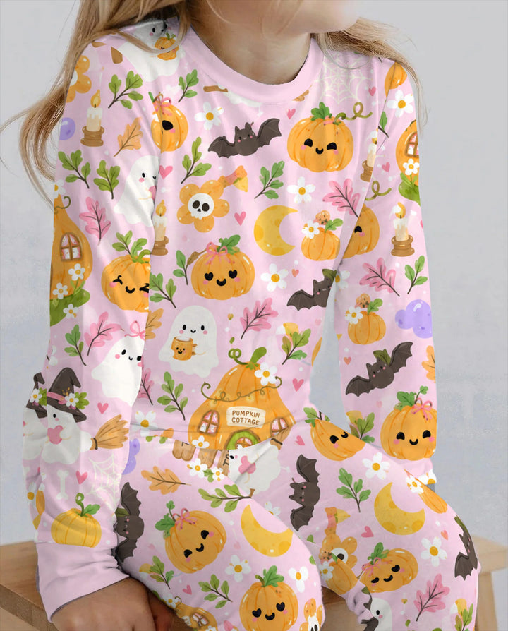 Pumpkin Cottage Ghost Garden Bamboo Two Piece Long Sleeve Pajama Set