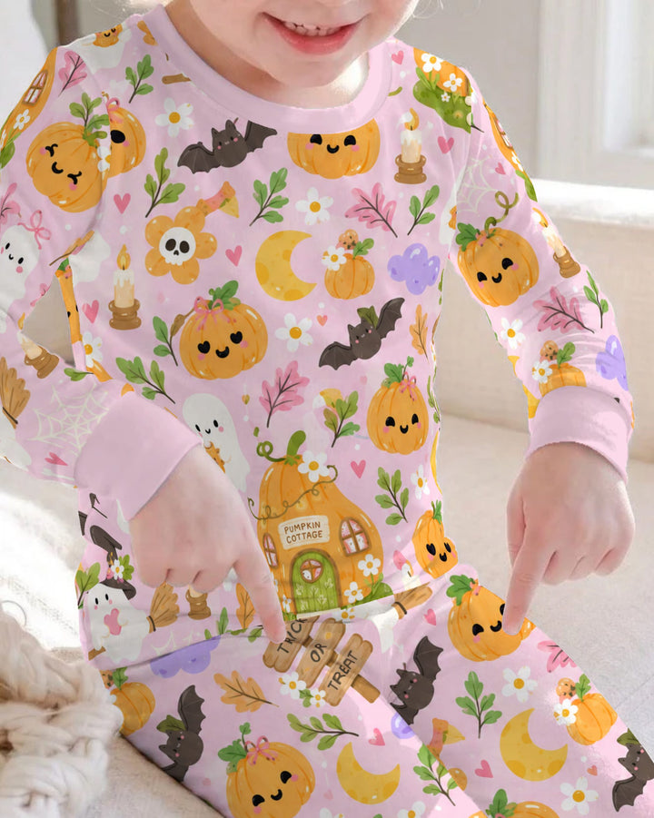 Pumpkin Cottage Ghost Garden Bamboo Two Piece Long Sleeve Pajama Set