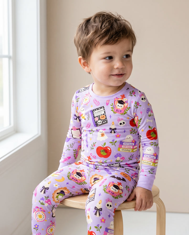 Spooky School Ghost Halloween Bamboo Two Piece Long Sleeve Pajama Set