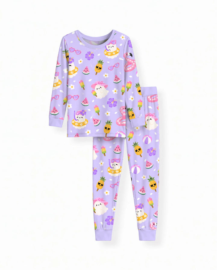 Summerween Ghost Pool Party Bamboo Two Piece Long Sleeve Pajama Set