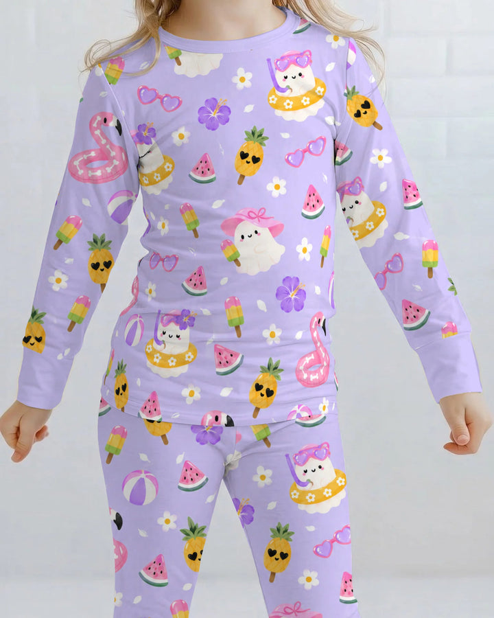 Summerween Ghost Pool Party Bamboo Two Piece Long Sleeve Pajama Set