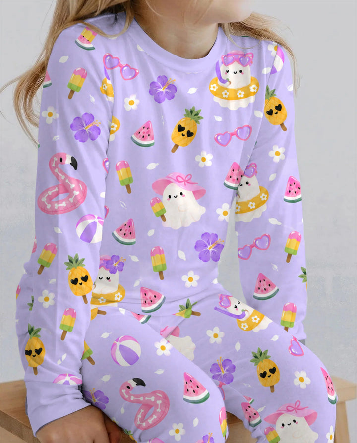 Summerween Ghost Pool Party Bamboo Two Piece Long Sleeve Pajama Set