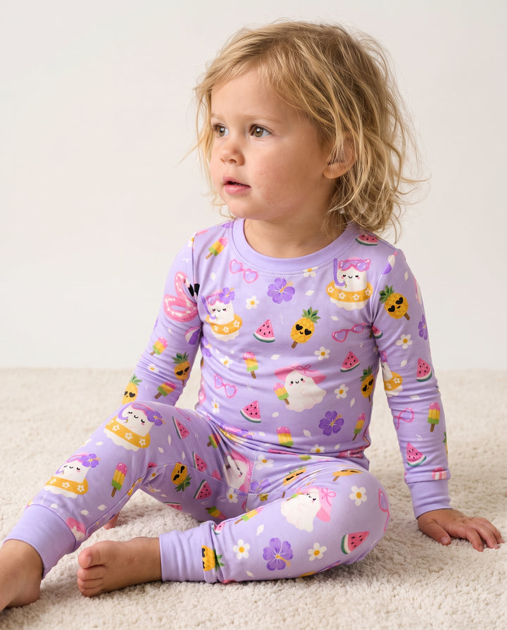 Summerween Ghost Pool Party Bamboo Two Piece Long Sleeve Pajama Set