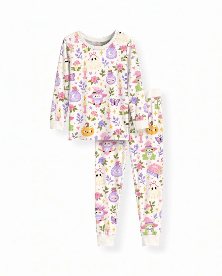 Whimsical Witchy Garden Halloween Bamboo Two Piece Long Sleeve Pajama Set