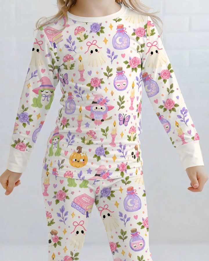 Whimsical Witchy Garden Halloween Bamboo Two Piece Long Sleeve Pajama Set