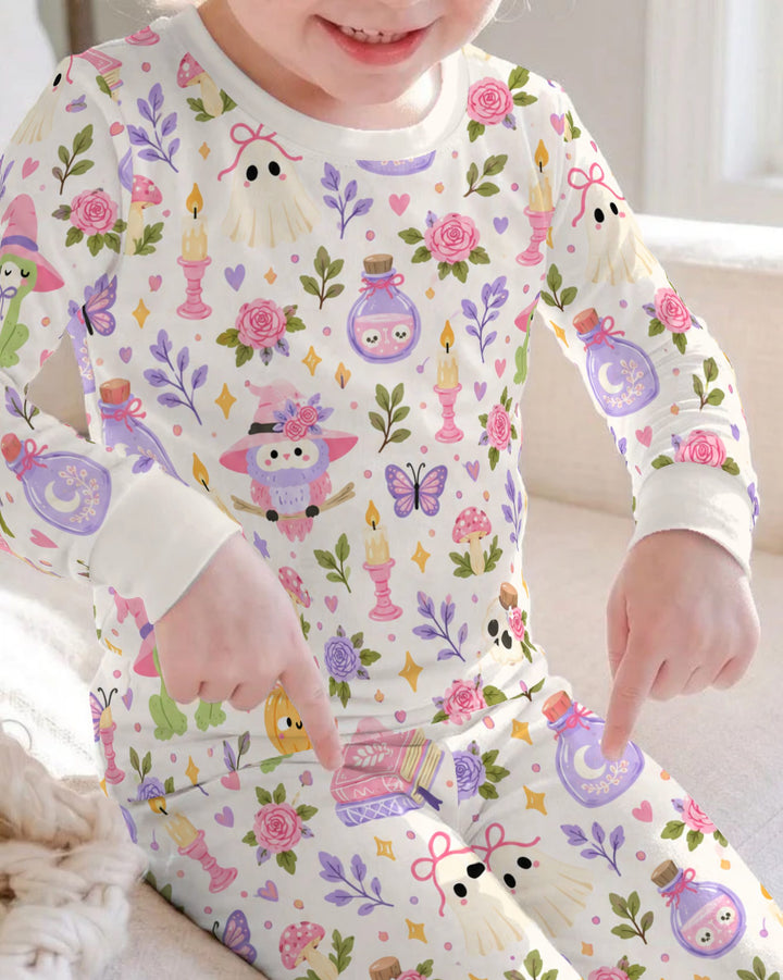 Whimsical Witchy Garden Halloween Bamboo Two Piece Long Sleeve Pajama Set
