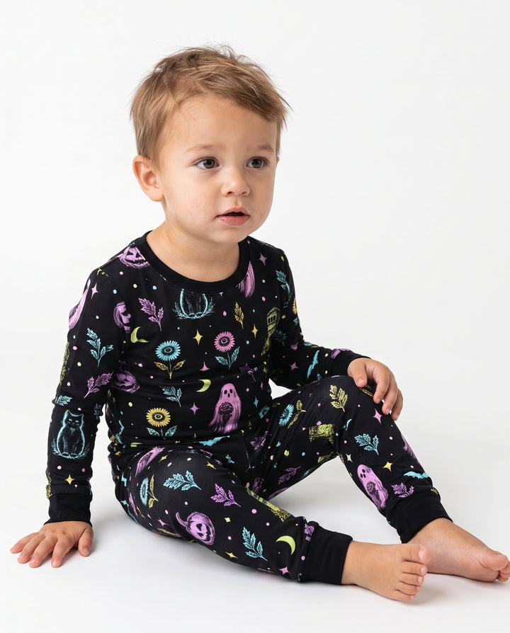 Neon Gothic Garden Halloween Bamboo Two Piece Long Sleeve Pajama Set