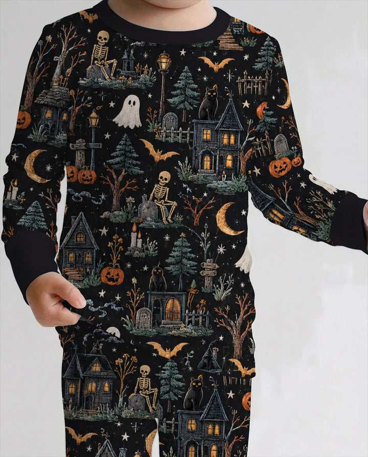 Midnight Haunted Manor Bamboo Two Piece Long Sleeve Pajama Set
