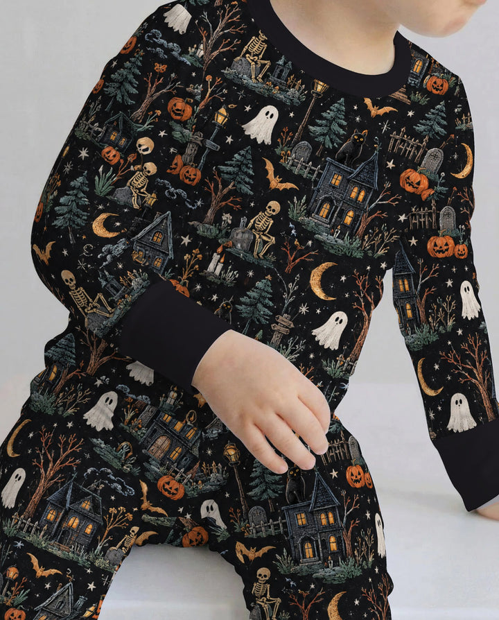 Midnight Haunted Manor Bamboo Two Piece Long Sleeve Pajama Set