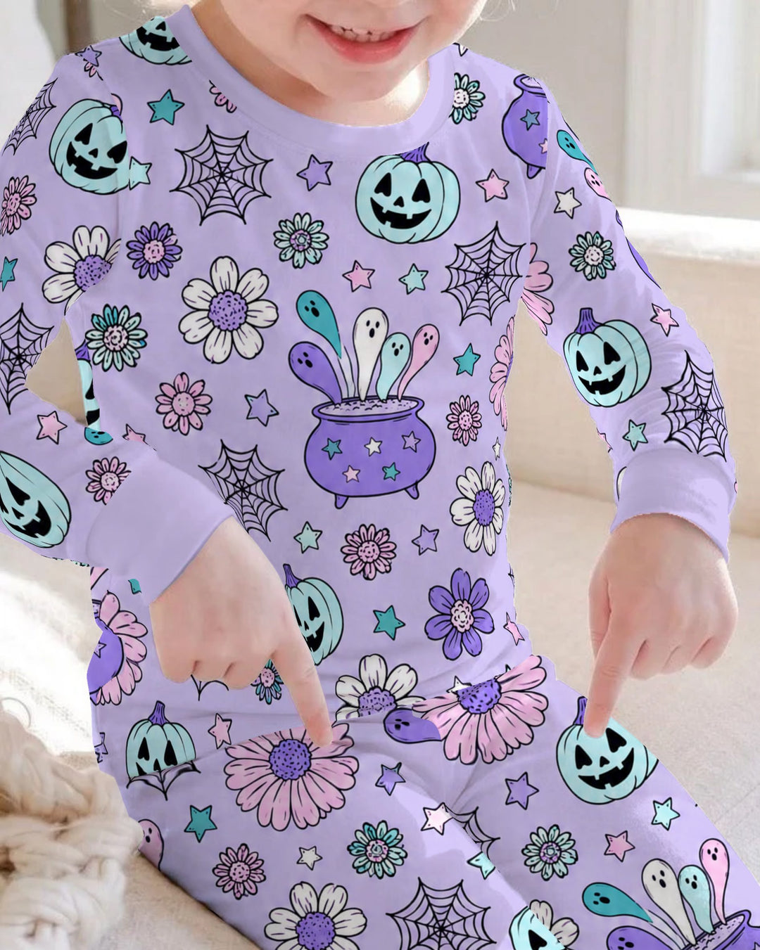 Pastel Witch Cauldron Garden Bamboo Two Piece Long Sleeve Pajama Set