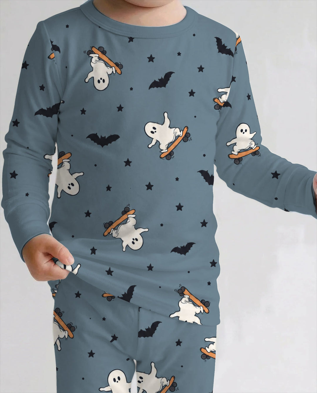 Skater Ghost Halloween Night Bamboo Two Piece Long Sleeve Pajama Set