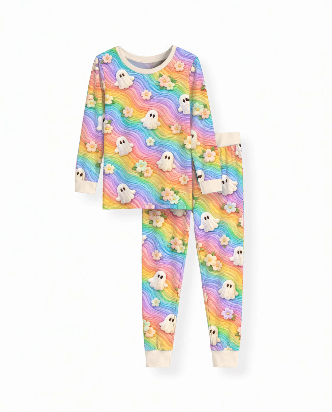 Cozy Rainbow Ghost Garden Bamboo Two Piece Long Sleeve Pajama Set