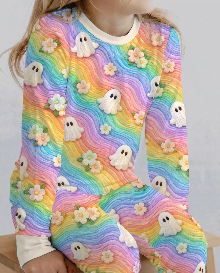 Cozy Rainbow Ghost Garden Bamboo Two Piece Long Sleeve Pajama Set