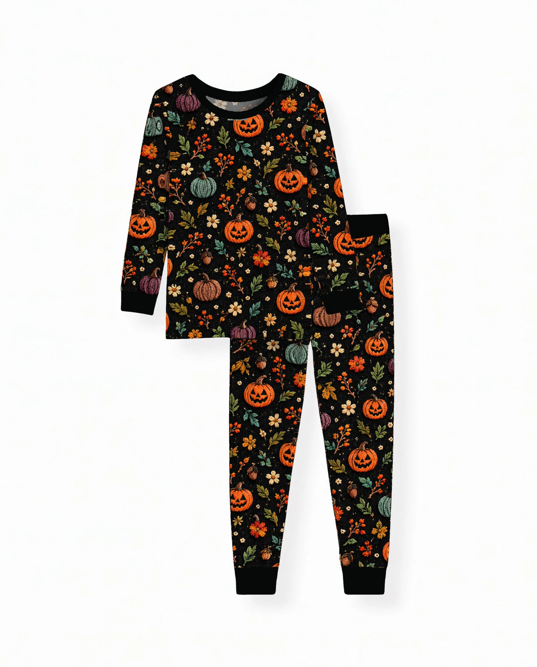 Vintage Pumpkin Botanical Night Bamboo Two Piece Long Sleeve Pajama Set