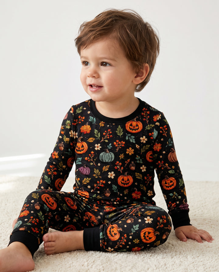 Vintage Pumpkin Botanical Night Bamboo Two Piece Long Sleeve Pajama Set