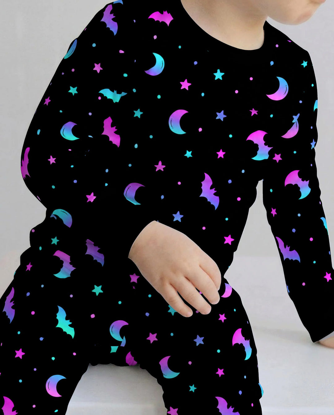 Neon Bats & Moons Night Bamboo Two Piece Long Sleeve Pajama Set