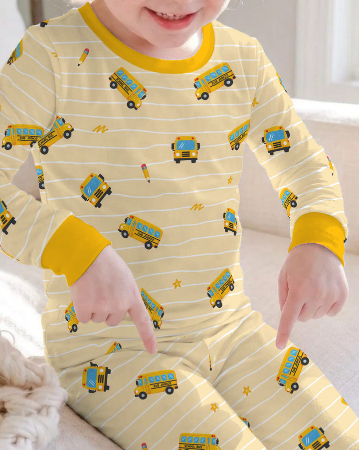 Back to School Bus Doodles Bamboo Two Piece Long Sleeve Pajama Set