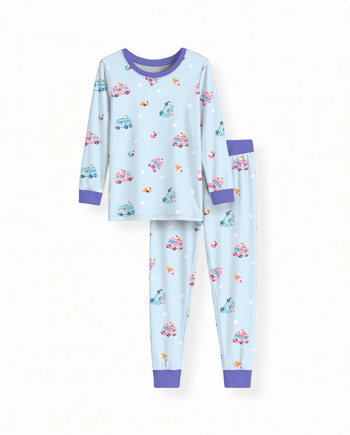 Sweet Ice Cream Truck Parade Bamboo Two Piece Long Sleeve Pajama Set