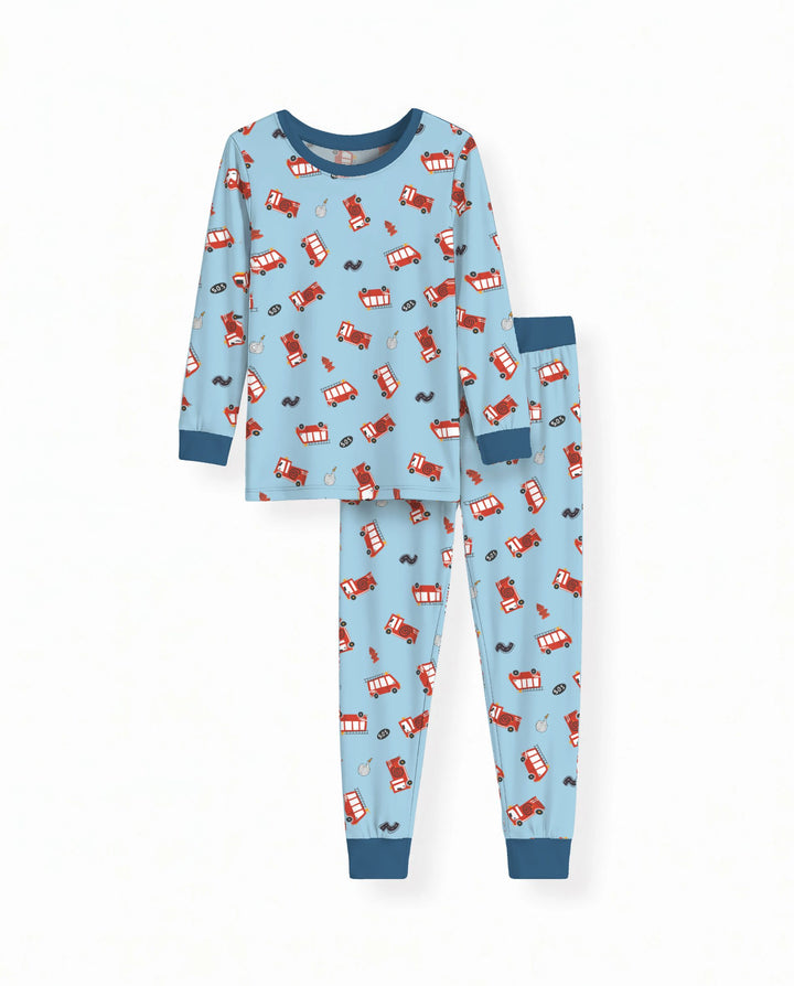 Little Fire Rescue Trucks Bamboo Two Piece Long Sleeve Pajama Set