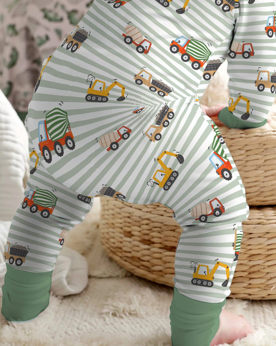 Busy Construction Truck Stripes Bamboo Convertible Zippy