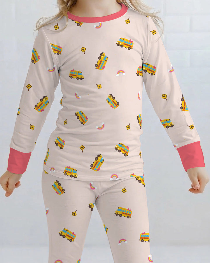 Rainbow School Bus Adventure Bamboo Two Piece Long Sleeve Pajama Set