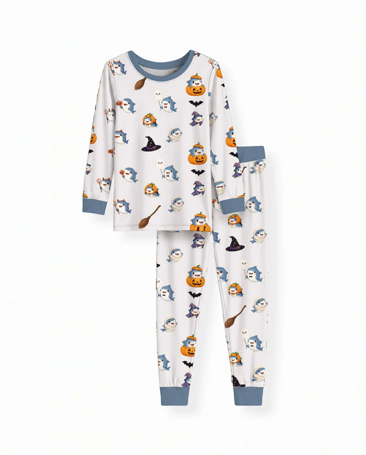 Cute Shark Halloween Party Bamboo Two Piece Long Sleeve Pajama Set