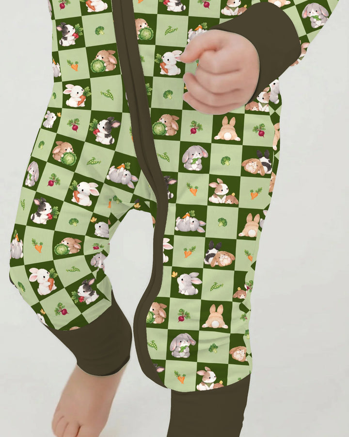 Bunny Green Garden Checkerboard Bamboo Convertible Zippy