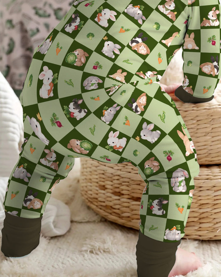 Bunny Green Garden Checkerboard Bamboo Convertible Zippy