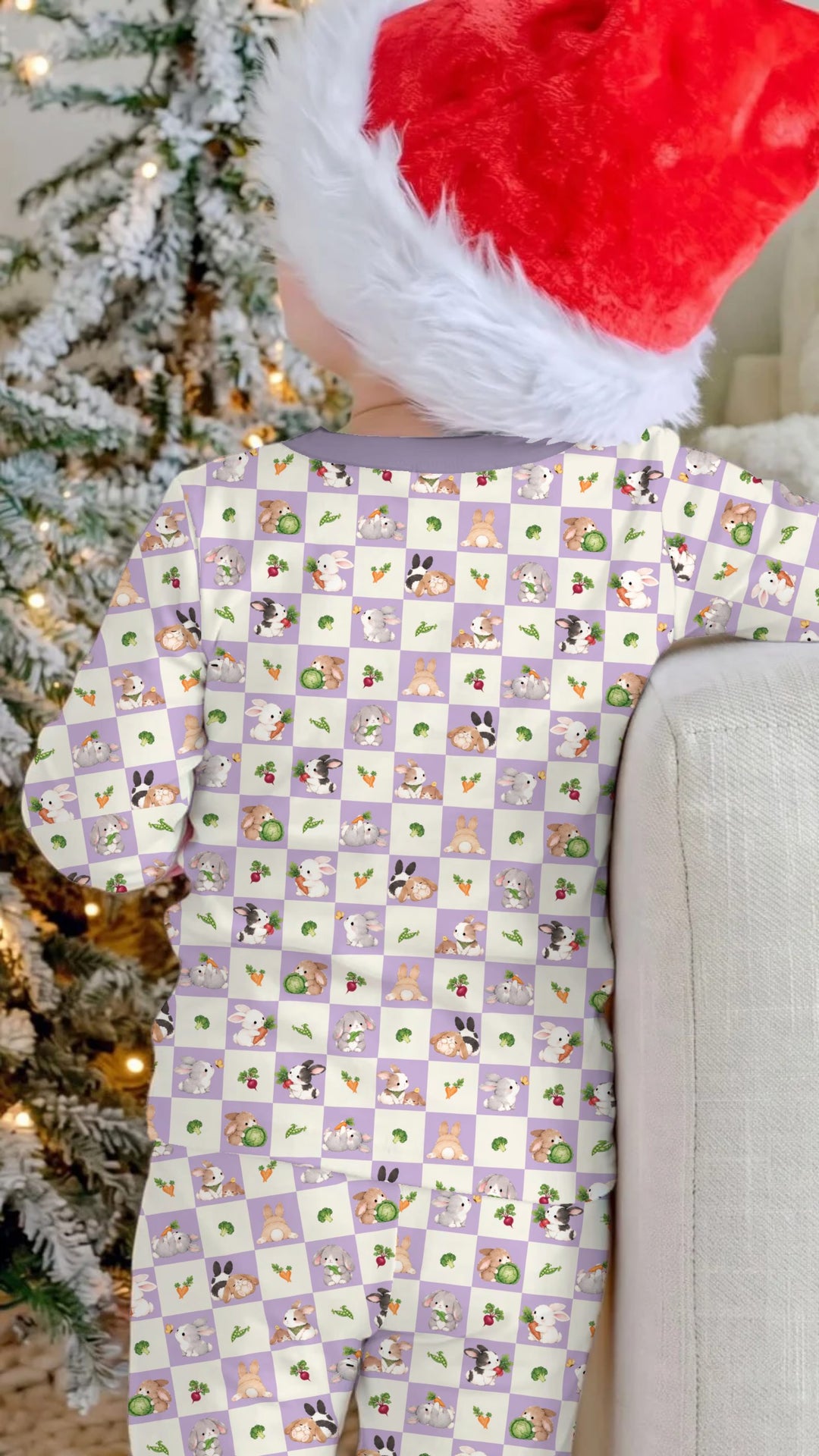 Bunny Lavender Garden Checkerboard Bamboo Two Piece Long Sleeve Pajama Set