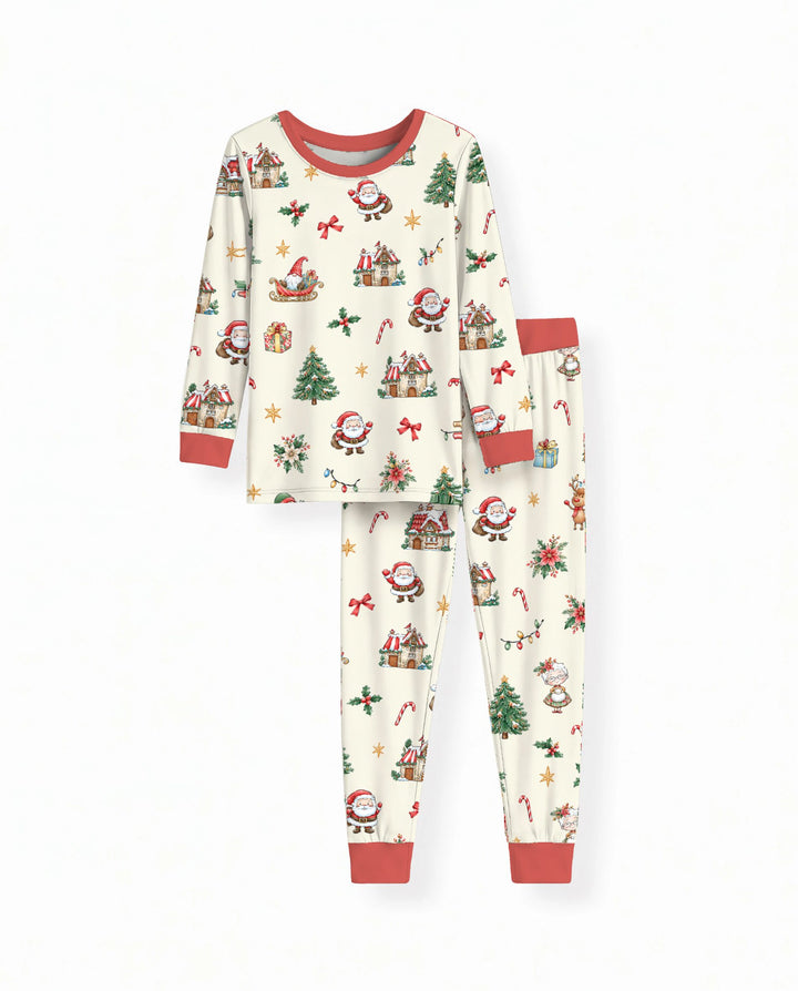Vintage Santa Christmas Village Bamboo Two Piece Long Sleeve Pajama Set
