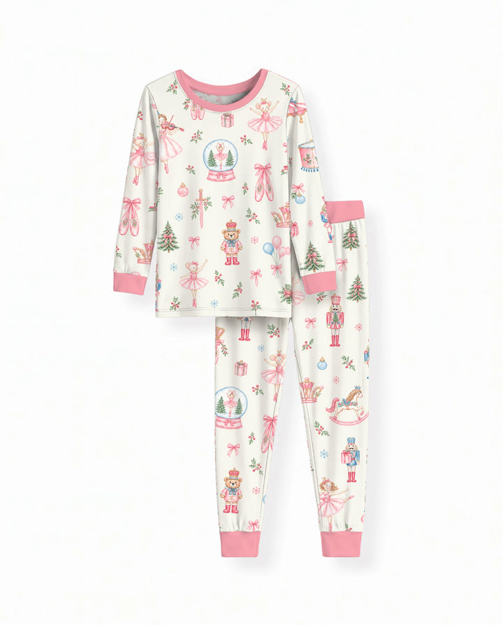 Pink Nutcracker Ballet Christmas Bamboo Two Piece Long Sleeve Pajama Set