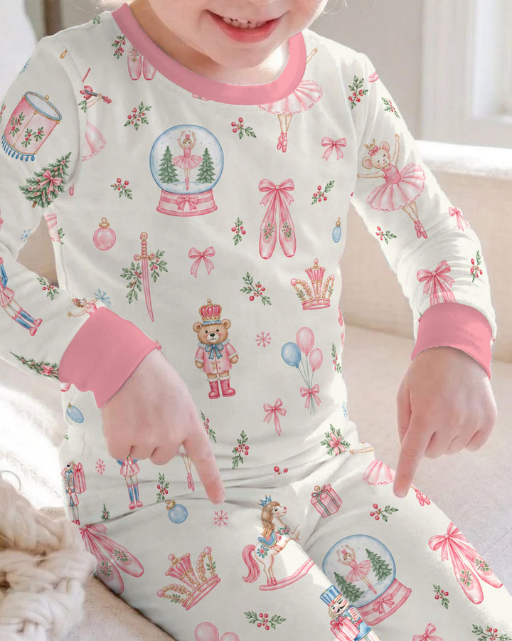 Pink Nutcracker Ballet Christmas Bamboo Two Piece Long Sleeve Pajama Set