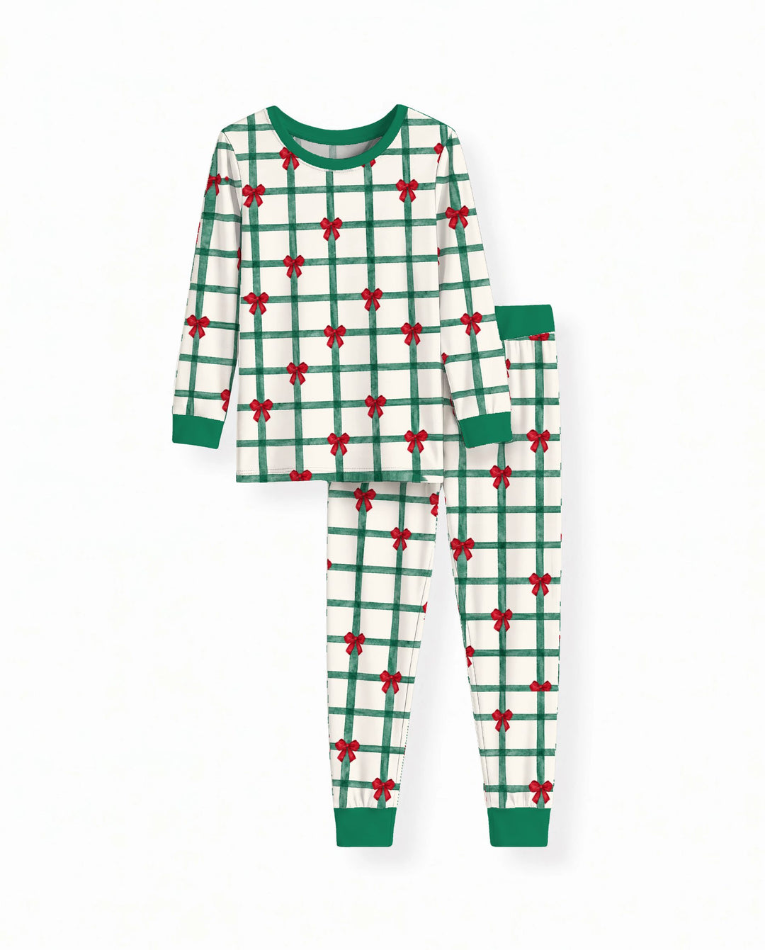 Christmas Plaid Red Bow Bamboo Two Piece Long Sleeve Pajama Set