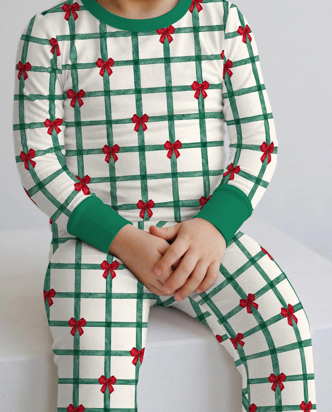 Christmas Plaid Red Bow Bamboo Two Piece Long Sleeve Pajama Set