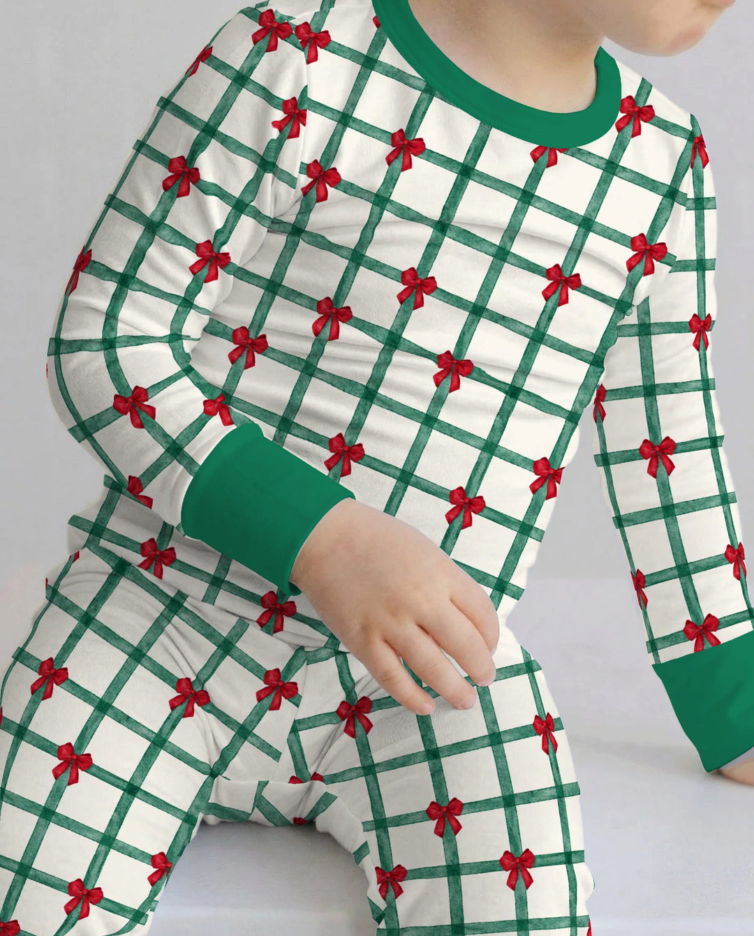 Christmas Plaid Red Bow Bamboo Two Piece Long Sleeve Pajama Set
