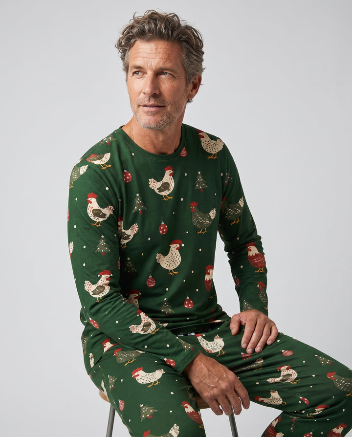 Festive Christmas Chickens Bamboo Men's Pajama Set