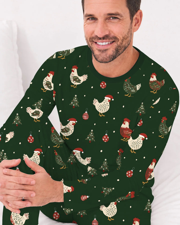 Festive Christmas Chickens Bamboo Men's Pajama Set