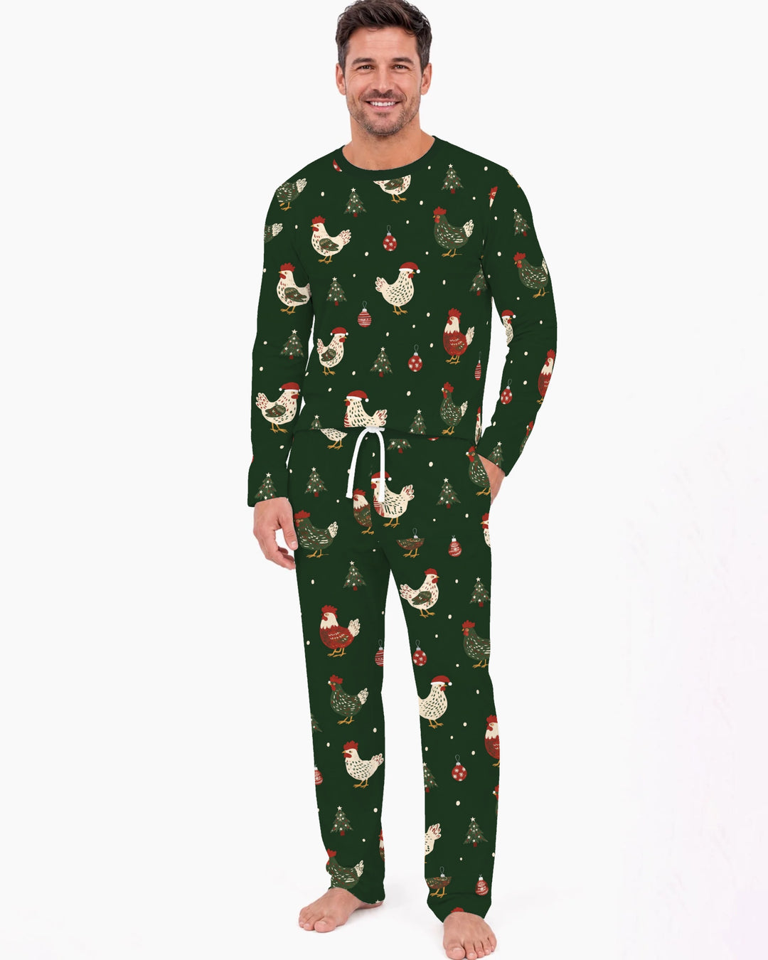 Festive Christmas Chickens Bamboo Men's Pajama Set