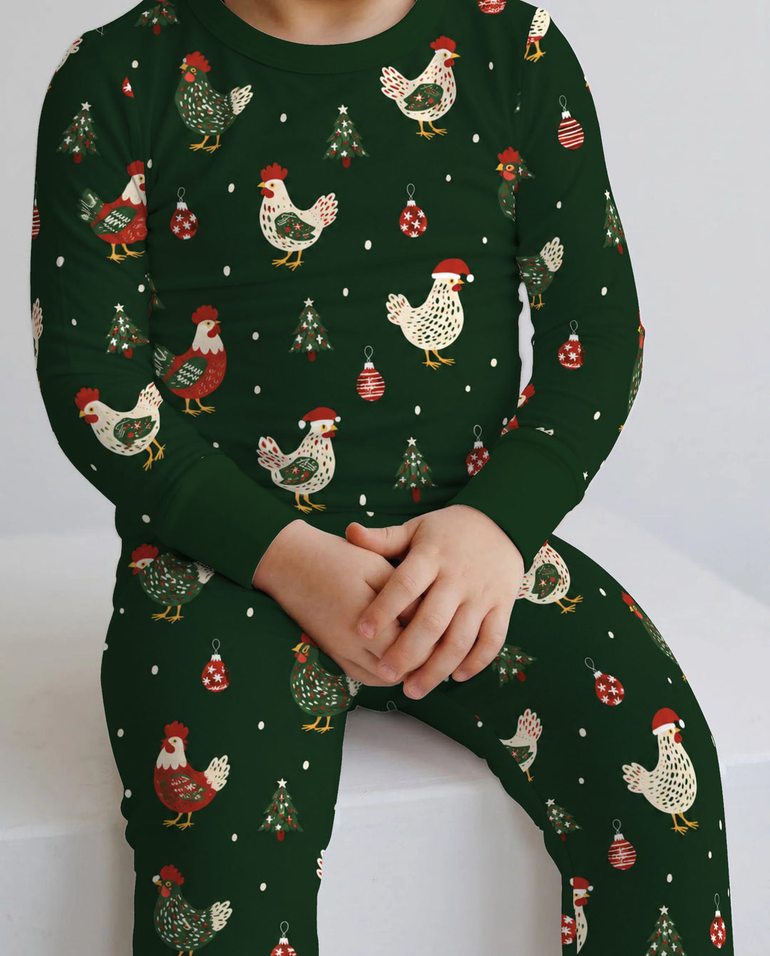 Festive Christmas Chickens Bamboo Two Piece Long Sleeve Pajama Set