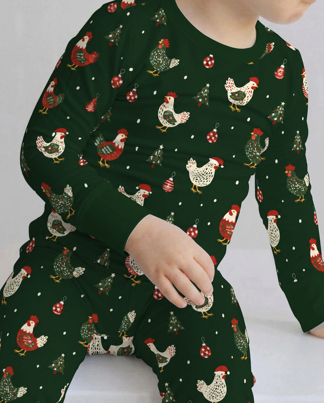 Festive Christmas Chickens Bamboo Two Piece Long Sleeve Pajama Set