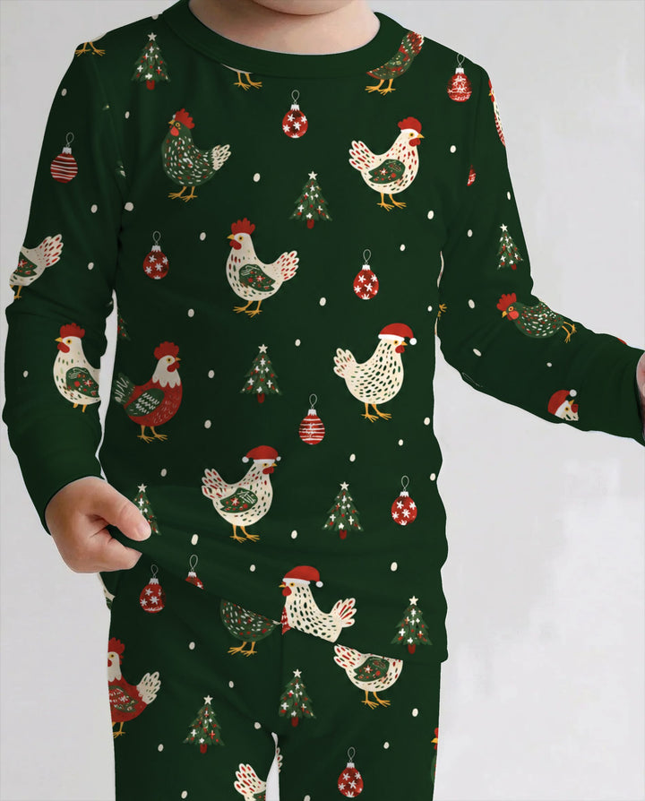 Festive Christmas Chickens Bamboo Two Piece Long Sleeve Pajama Set