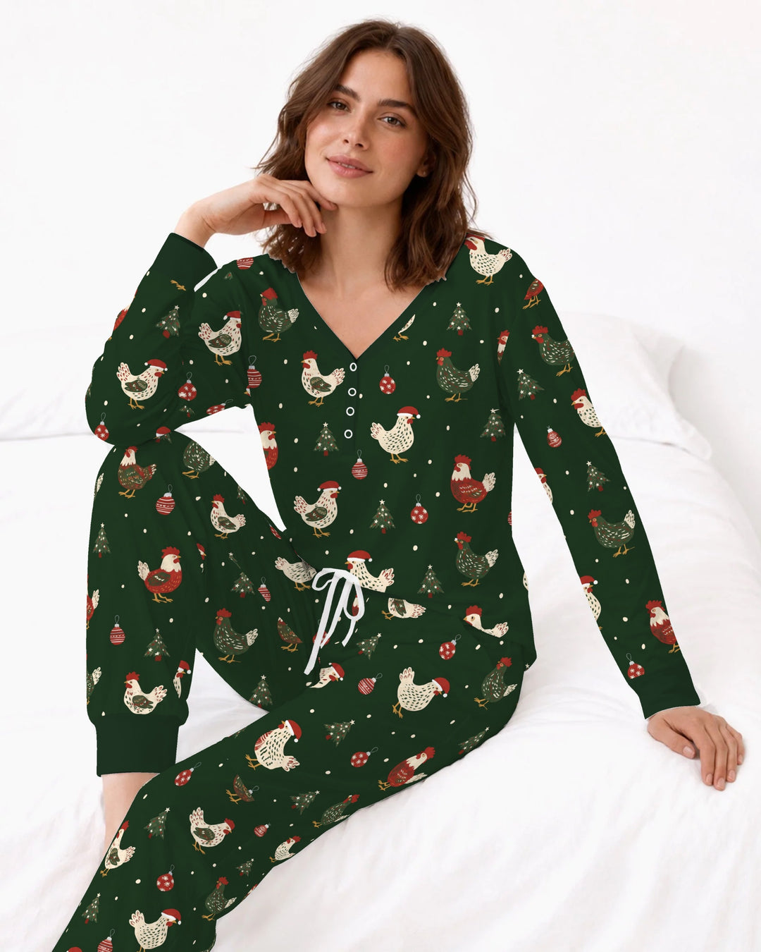 Festive Christmas Chickens Bamboo Women Pajama Set